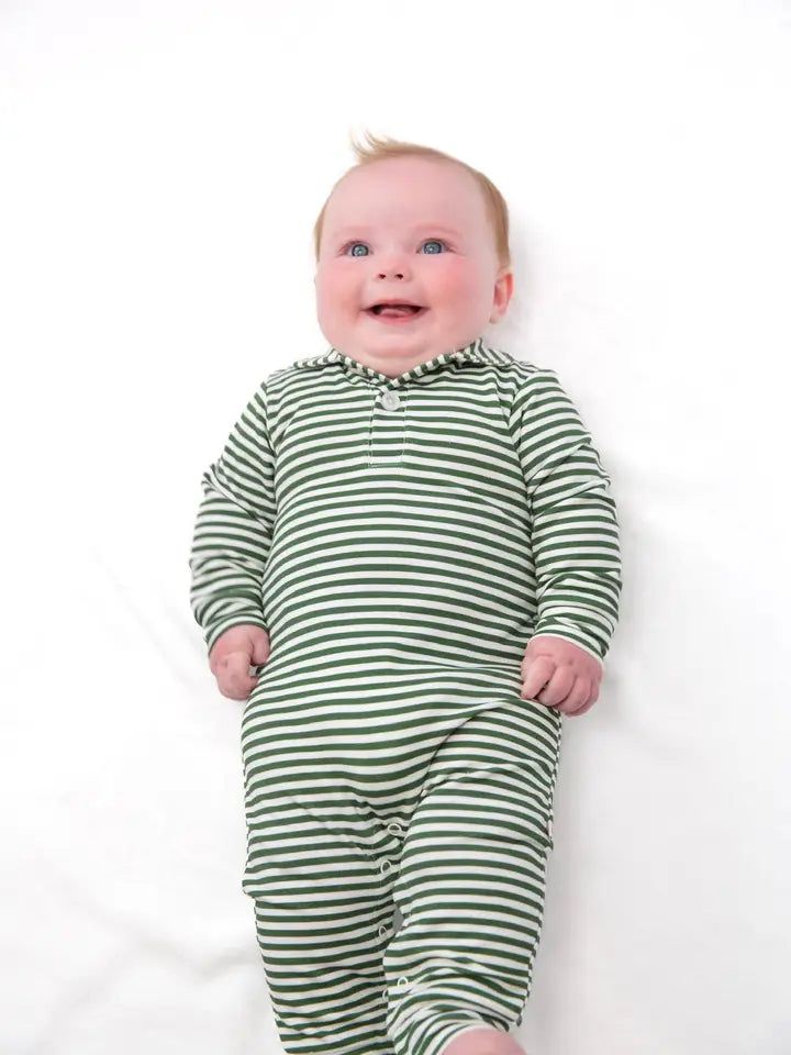 Goosies Sweatshirt Polo Romper Stripes Green