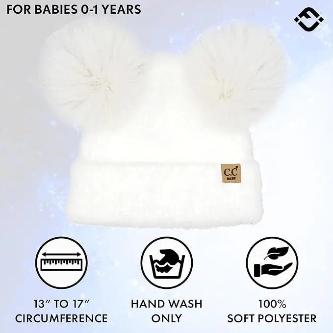 INFANT DOUBLE POM CHENILLE BEANIE IVORY