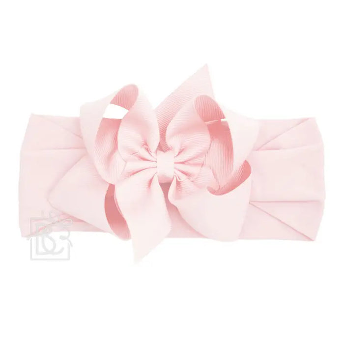 BEYOND CREATIONS WIDE PANTYHOSE HEADBAND 4.5 L GROSGRAIN BOW LIGHT PINK