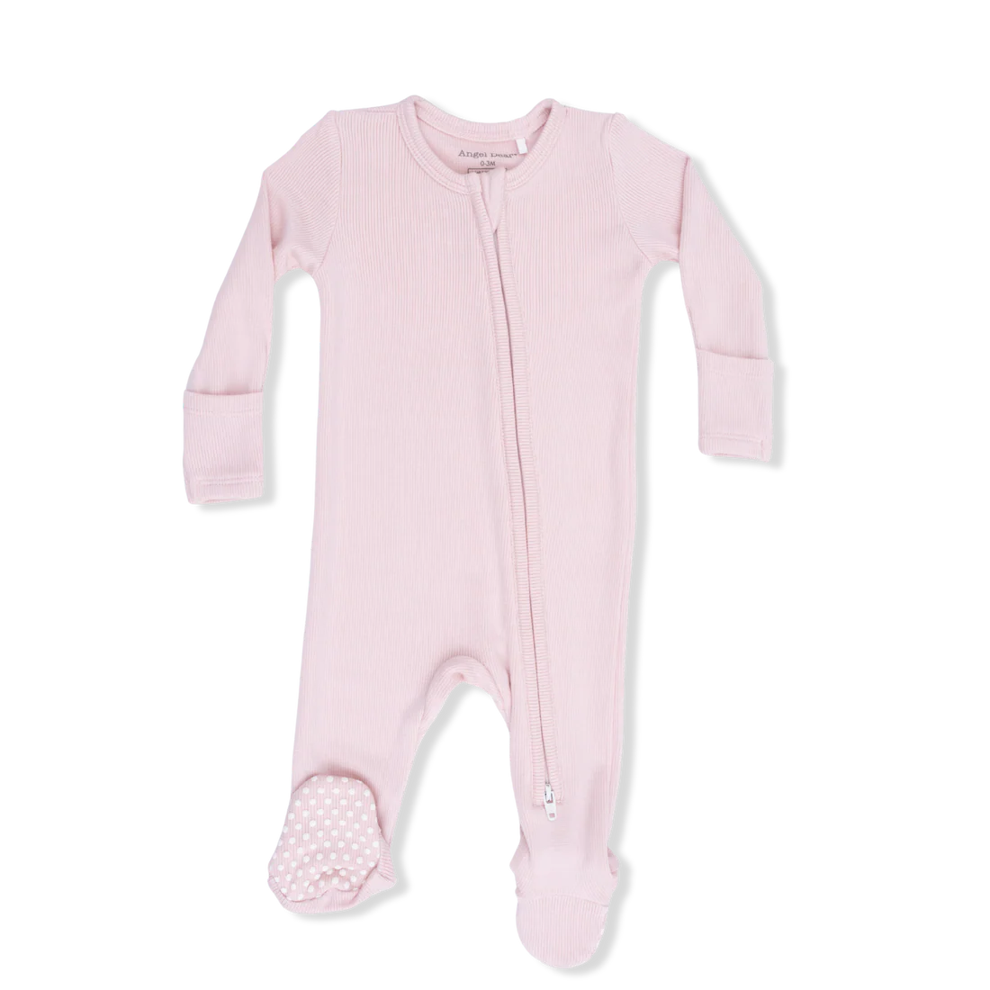 SOLID VEILED PINK RIB 2 WAY ZIPPER FOOTIE