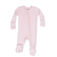 SOLID VEILED PINK RIB 2 WAY ZIPPER FOOTIE