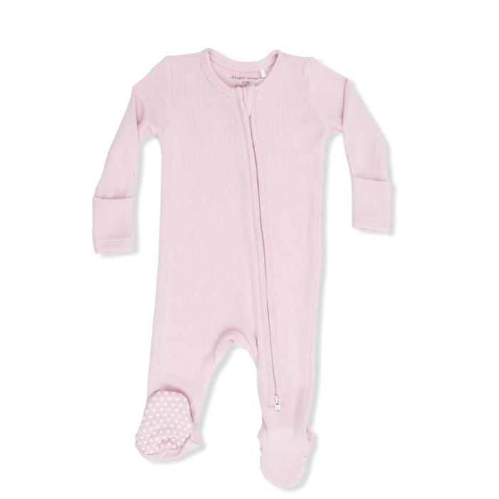 SOLID VEILED PINK RIB 2 WAY ZIPPER FOOTIE