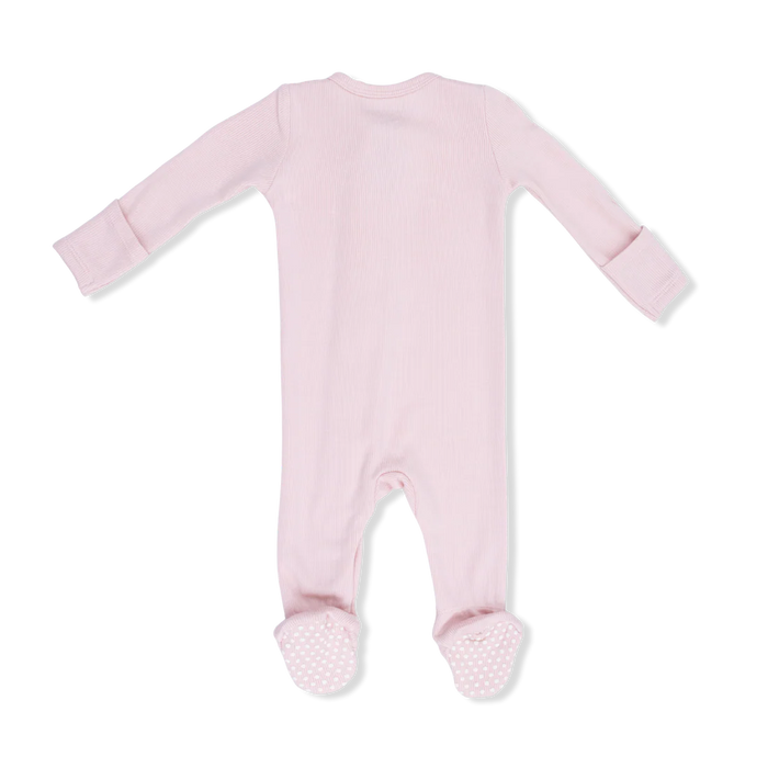 SOLID VEILED PINK RIB 2 WAY ZIPPER FOOTIE