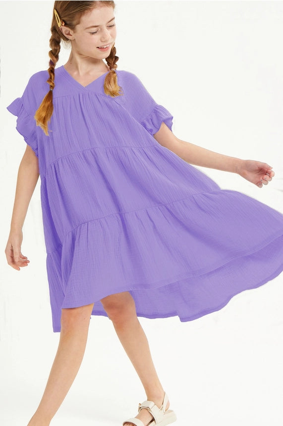 GOOD GIRL RUFFLE SLEEVES TIERED DRESS LAVENDER