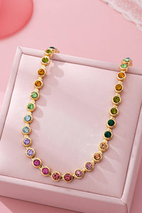Josslyn  Rainbow Bezel-Set Gemstone Tennis Necklace Gold