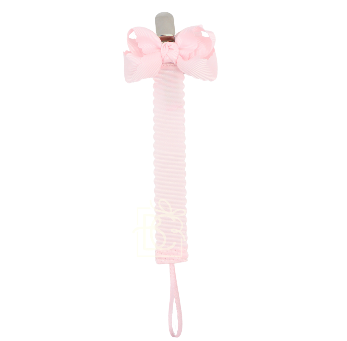 Scalloped Grosgrain Pacifer Clip Powder Pink