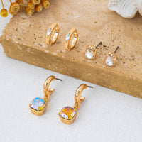 Josslyn Whimsical Crystal Glass Huggie & Stud Earring Set Gold