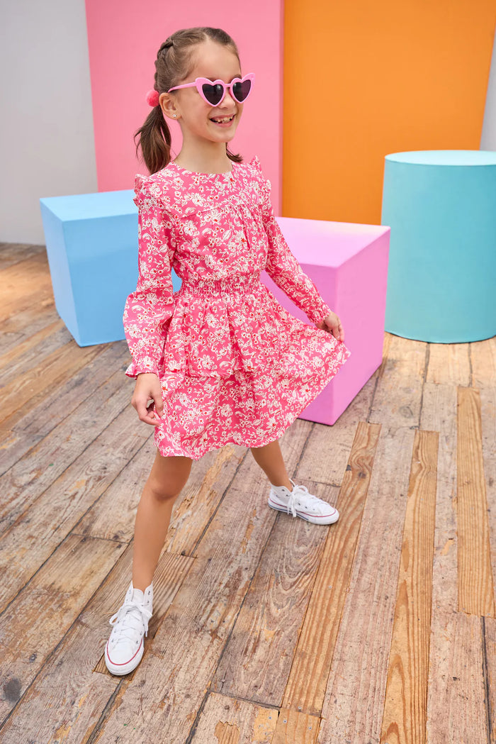 BISBY CARLETON DRESS HOT PINK ABSTRACT FLORAL