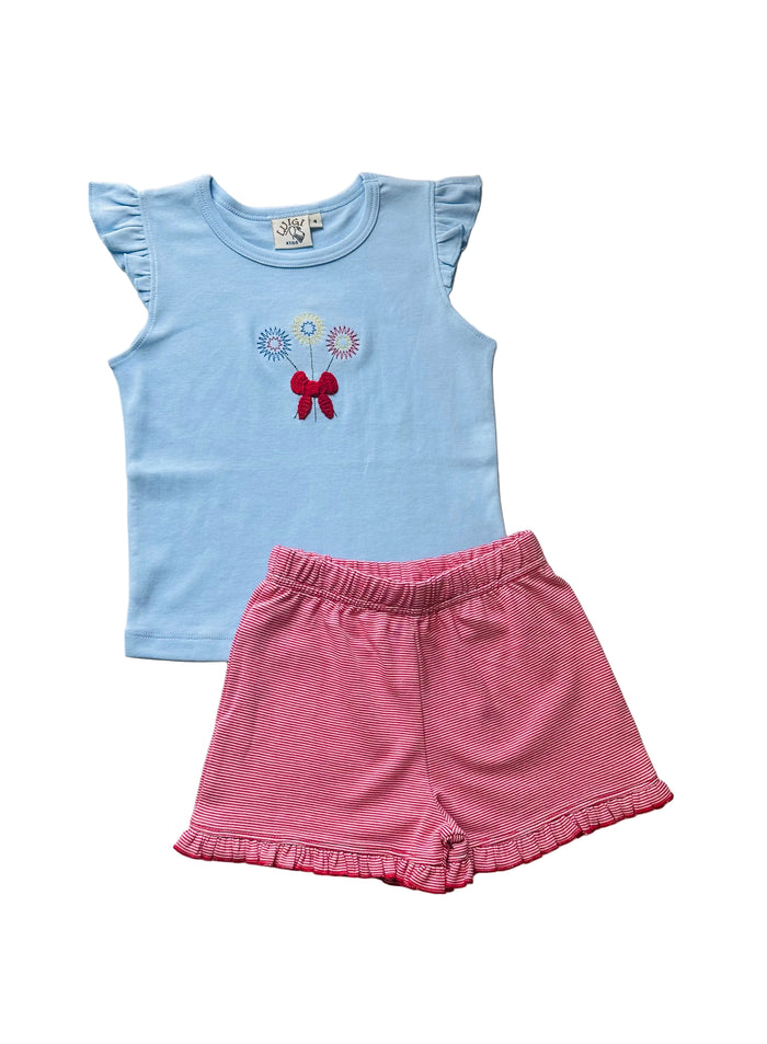 Flutter Sleeve Pinwheel With Bow Short Set