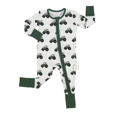 HAMNER HILL GREN TRACTOR DOUBLE ZIPPER ROMPER