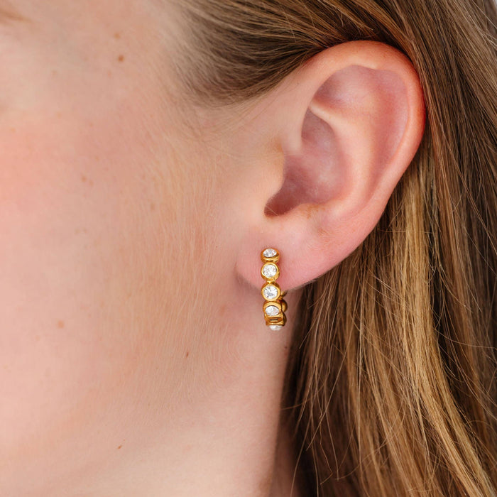 Pip Pop Post Bold Bezeled Diamond Hoop - Hypoallergenic, Flat Back