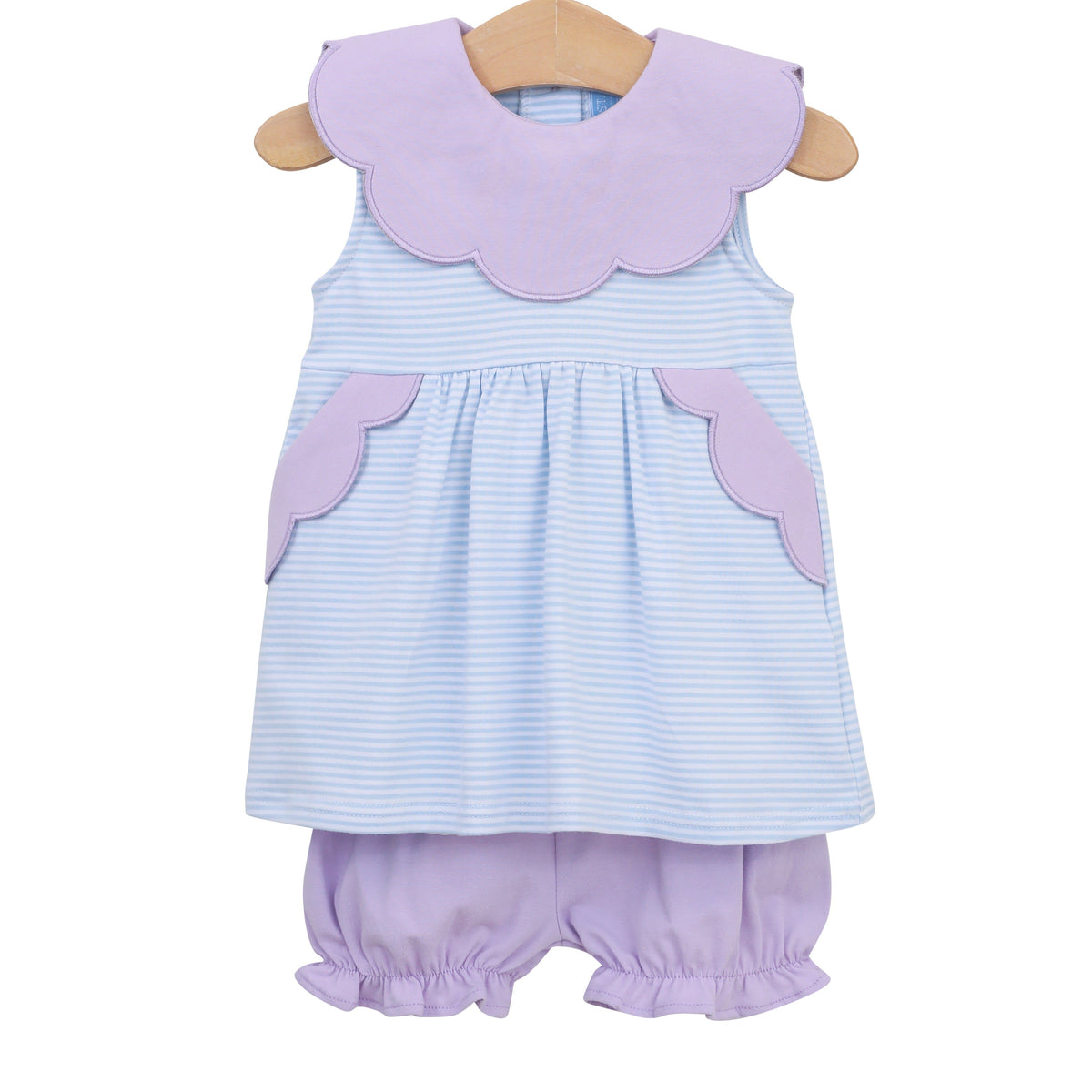 TROTTER STREET PENELOPE BLOOMER SET LIGHT BLUE STRIPE/LAVENDER