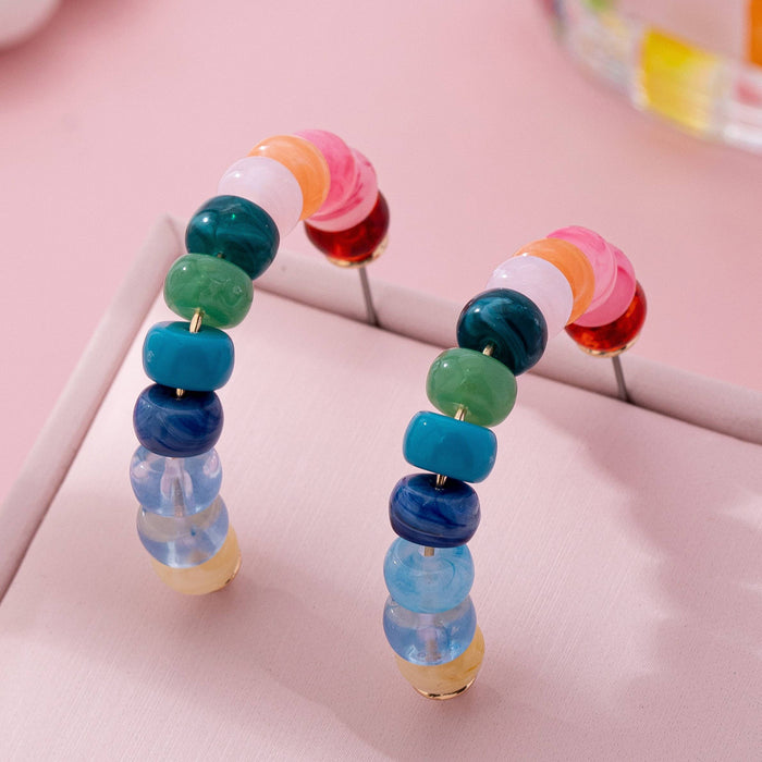 Rainbow Beaded Hoop Earrings Multi
