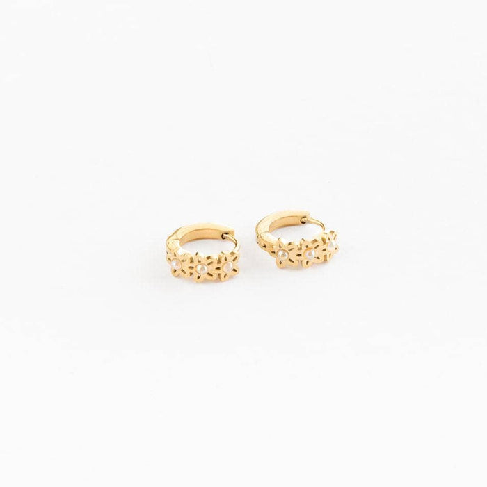 Pair of gold hoop earrings on a white background