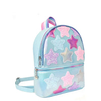 OMG ACCESORIES STAR PATCHED METALLIC LIGHT BLUE MINI BACKPACK