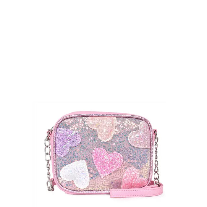 OMG ACCESORIES GLITTER HEART PATCH PINK CROSSBODY