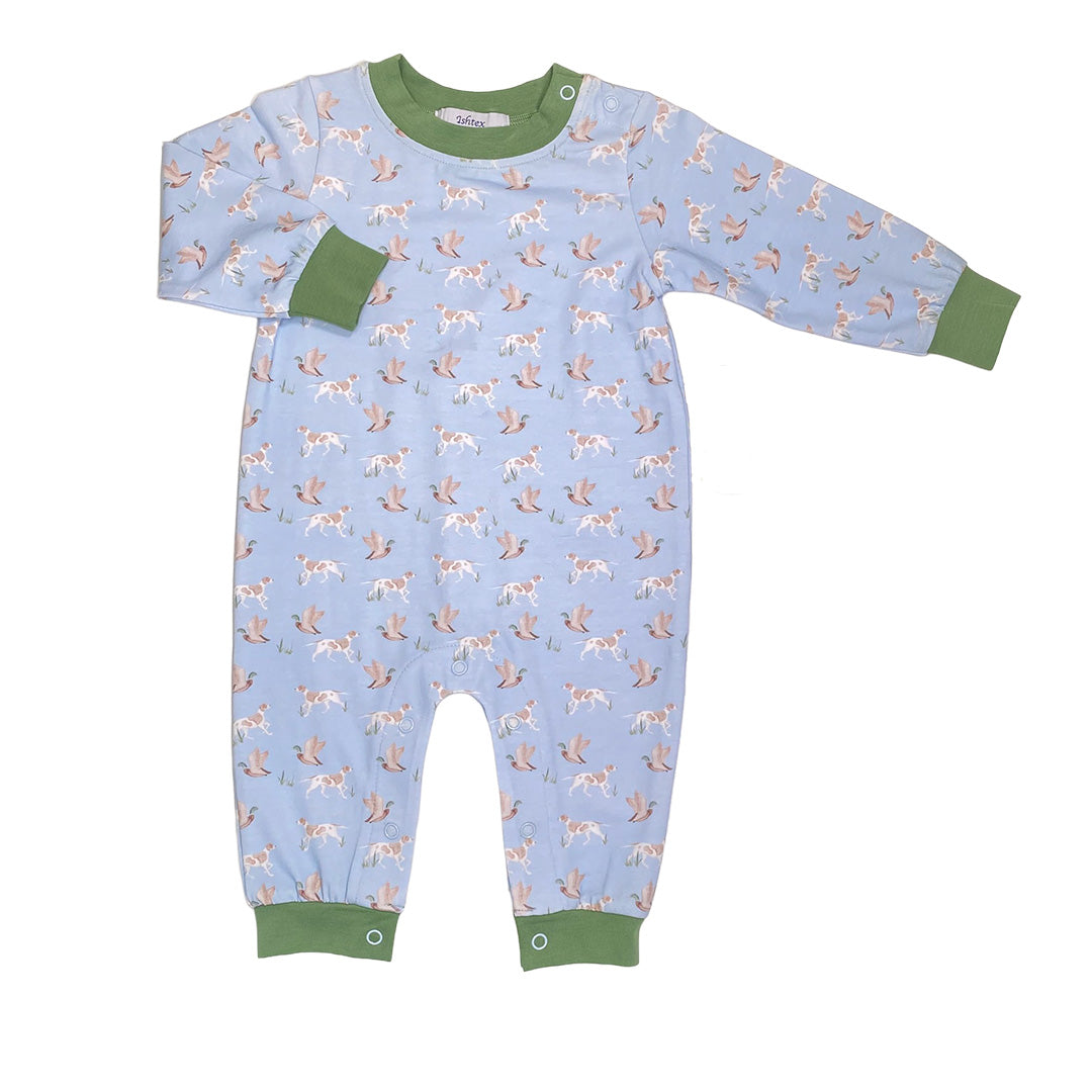 Baby onesie with animal pattern on a white background