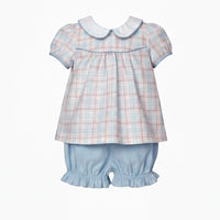Pink/Blue Plaid Bloomers Set