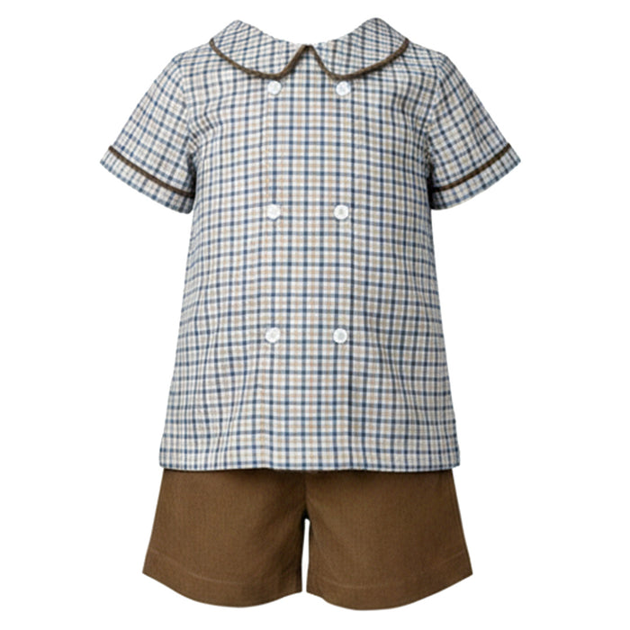Blue/Khaki Plaid Shorts Set