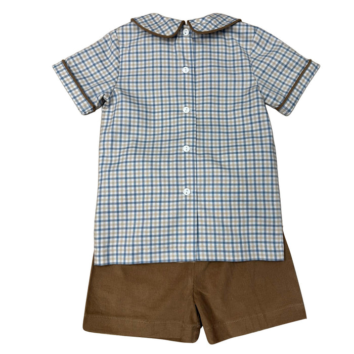 Blue/Khaki Plaid Shorts Set