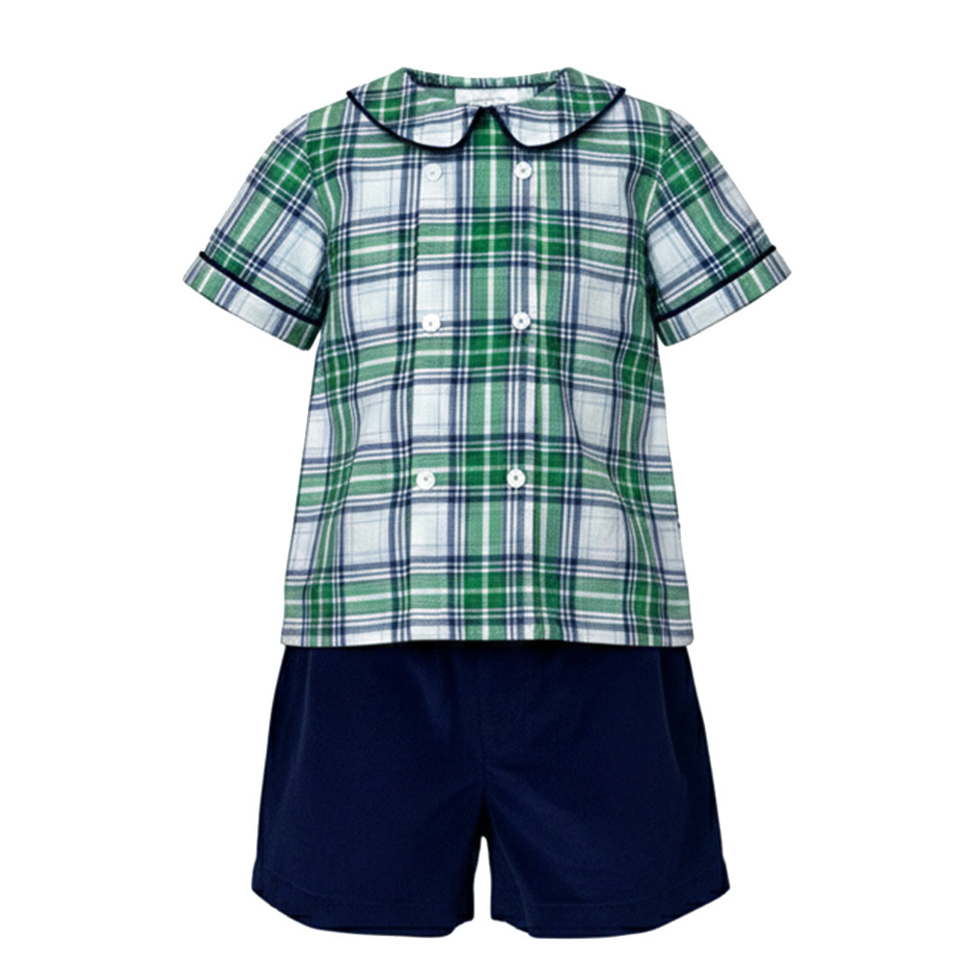 Navy/Green Plaid Shorts Set