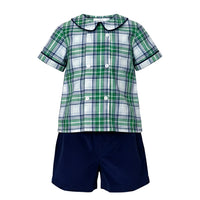 Navy/Green Plaid Shorts Set