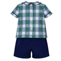 Navy/Green Plaid Shorts Set