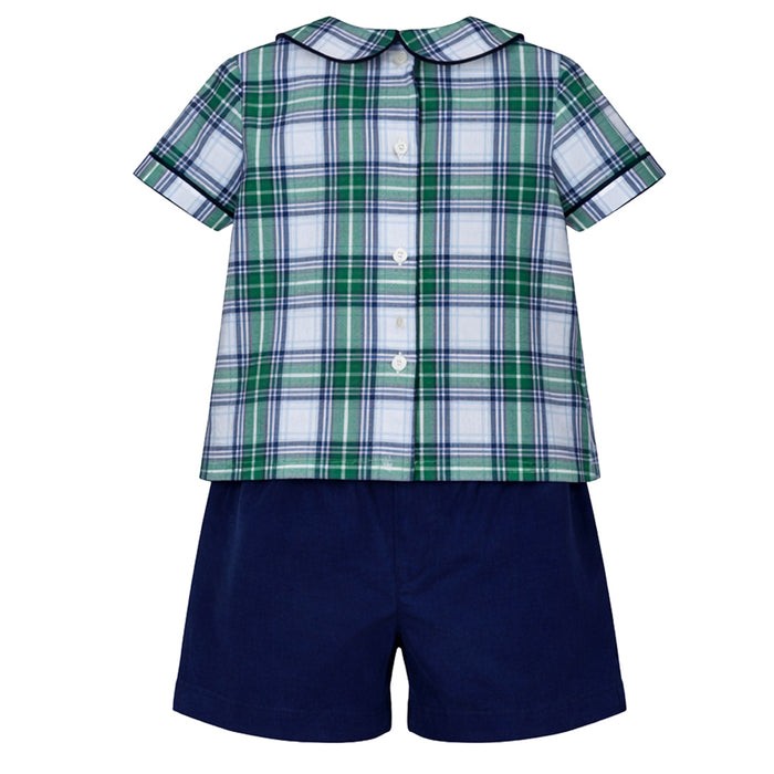 Navy/Green Plaid Shorts Set