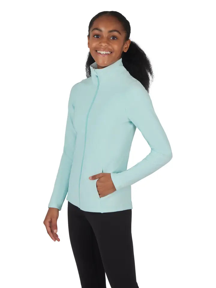 GIRLS RIB LUNA ZIPPER EVERYDAY JACKET WITH FRONT POCKETS PASTEL BLUE