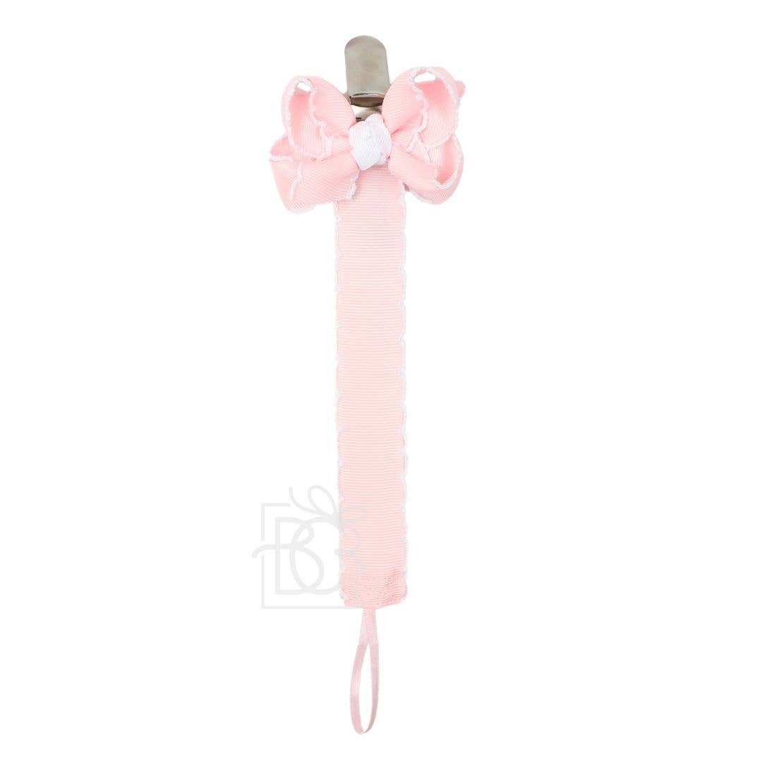 CROCHET EDGE PACI CLIP PINK W/WHITE