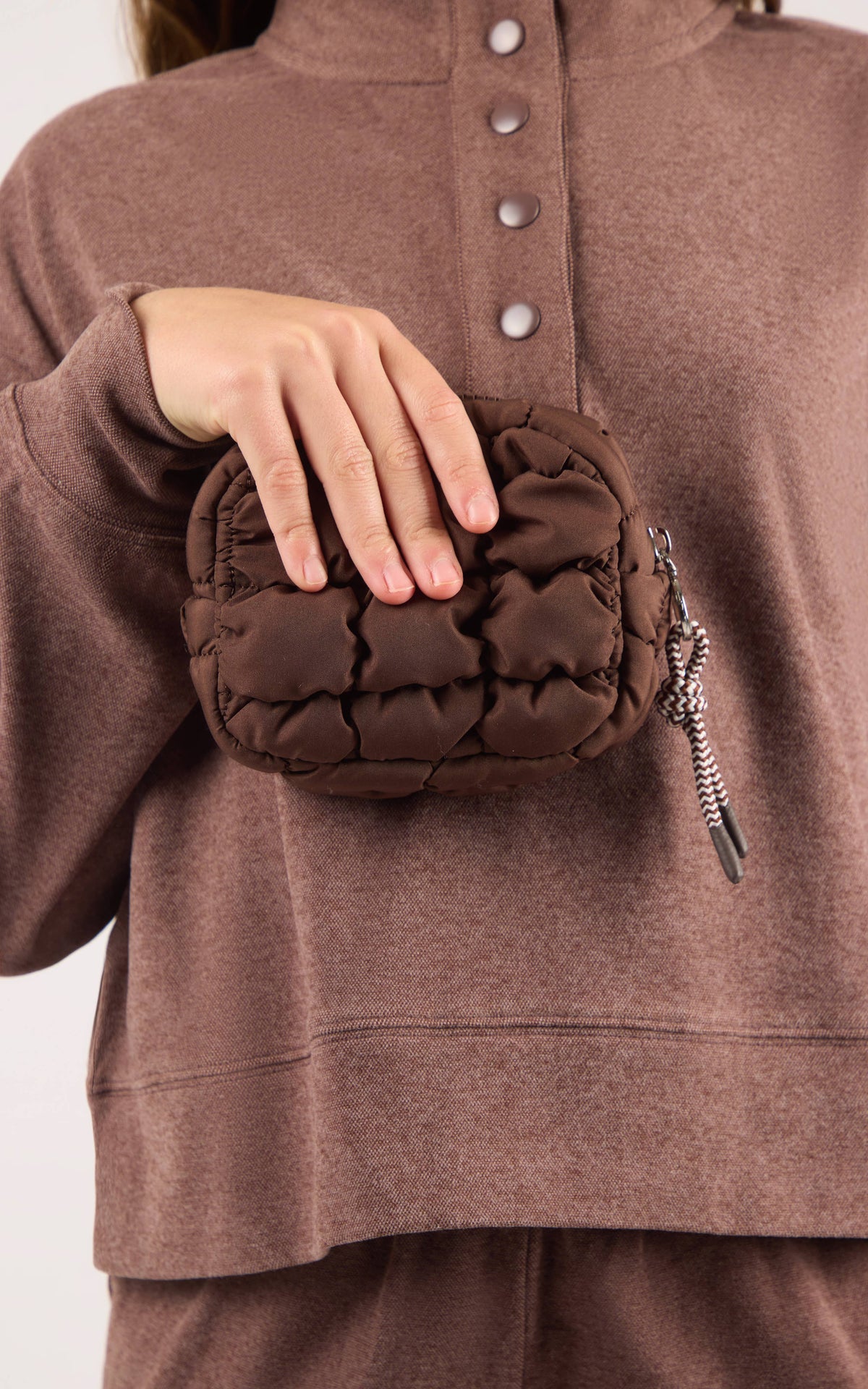 Tween Girls Mock Neck Pullover Set with Bubble Bag Brown