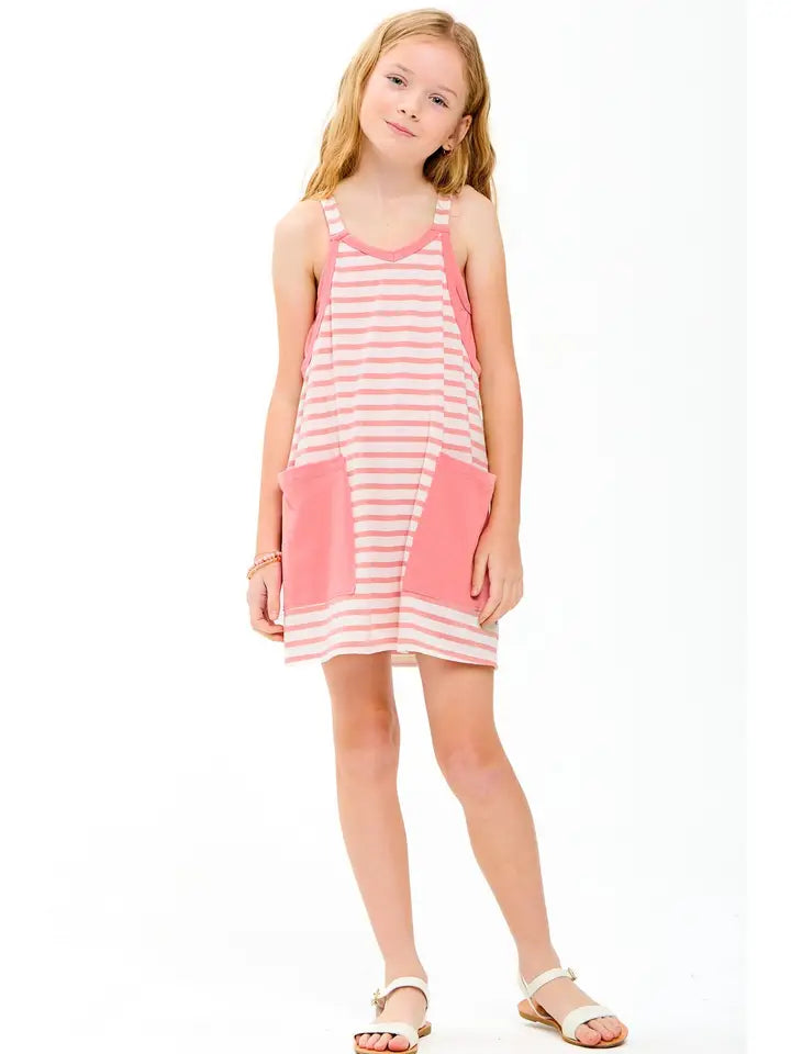 Striped Mini dress with Inner Romper Dusty Pink
