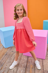 BISBY CORA DRESS PINK & RED PIQUE STRIPE