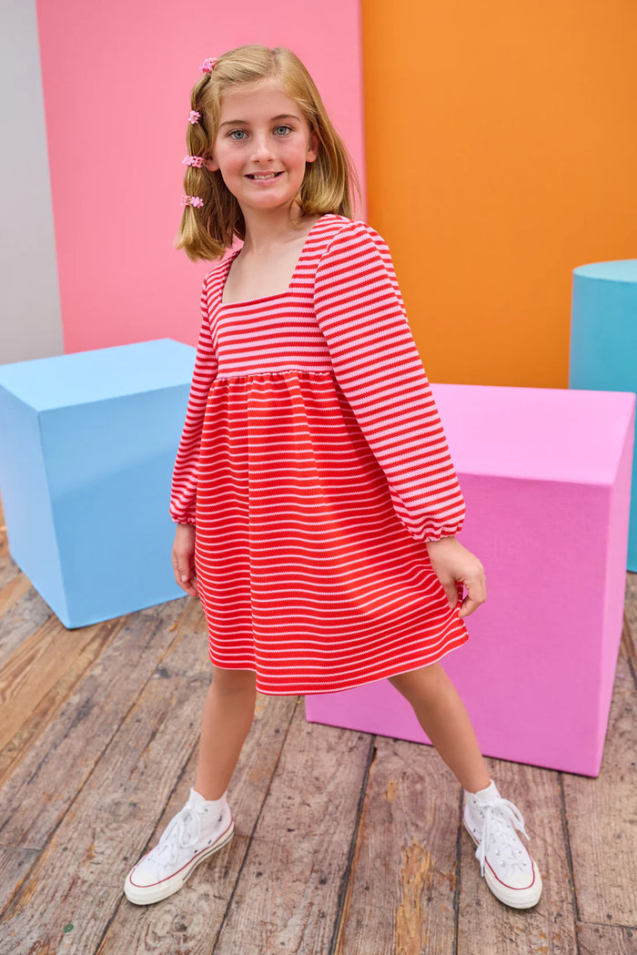 BISBY CORA DRESS PINK & RED PIQUE STRIPE