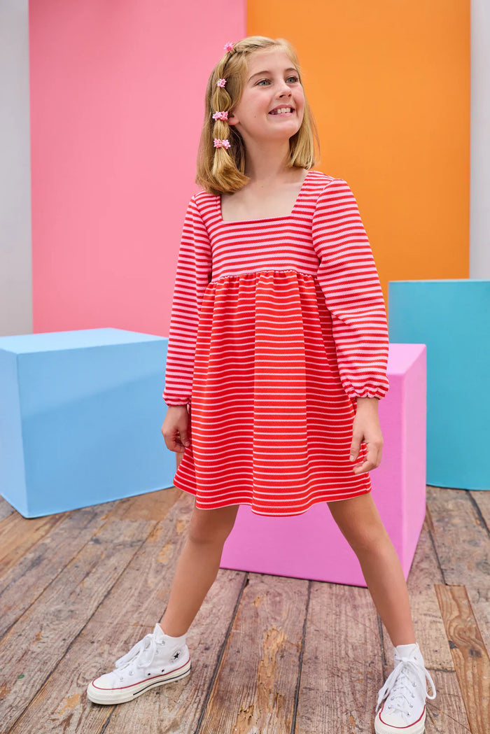 BISBY CORA DRESS PINK & RED PIQUE STRIPE