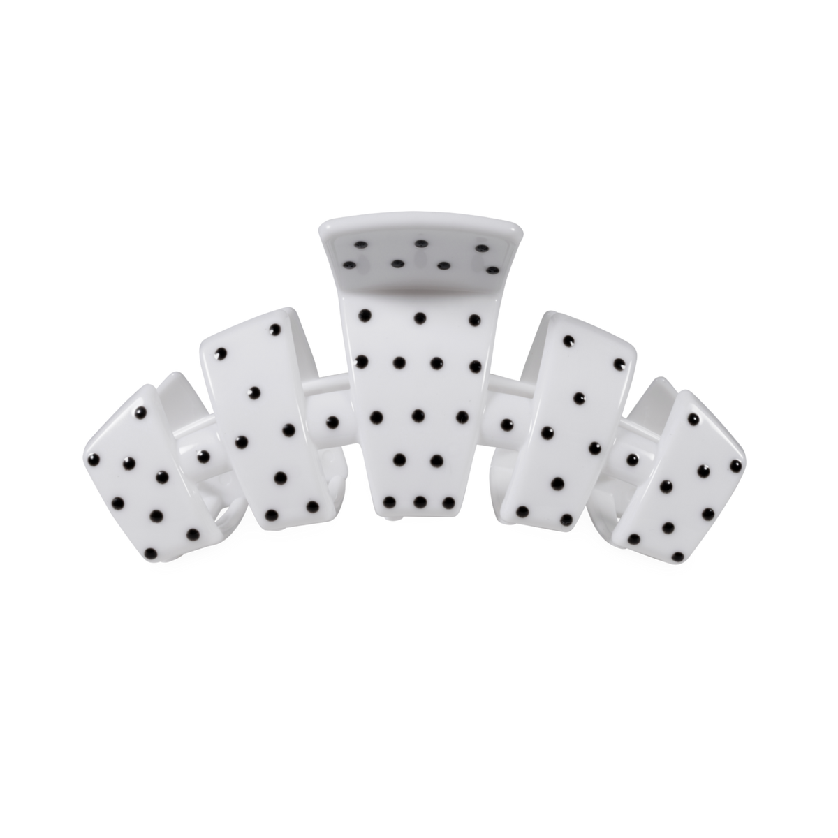 Set of six white dice with black dots on a white background
