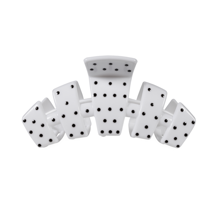 Set of six white dice with black dots on a white background