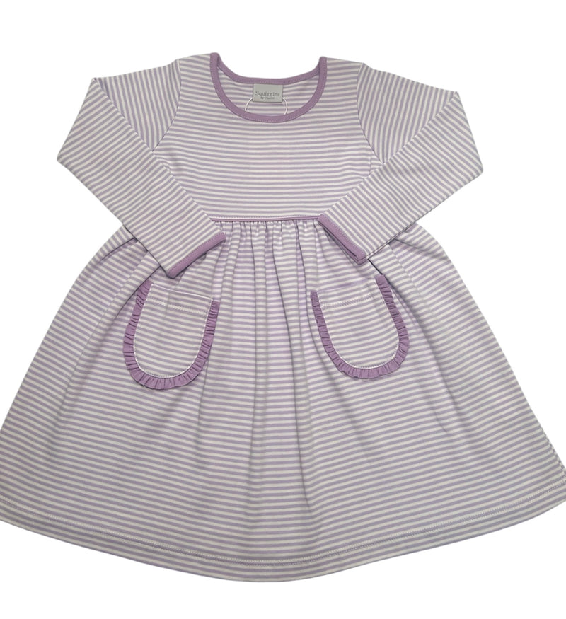 SQUIGGLES POPOVER DRESS PURPLE STRIPE WITH RUFFLES