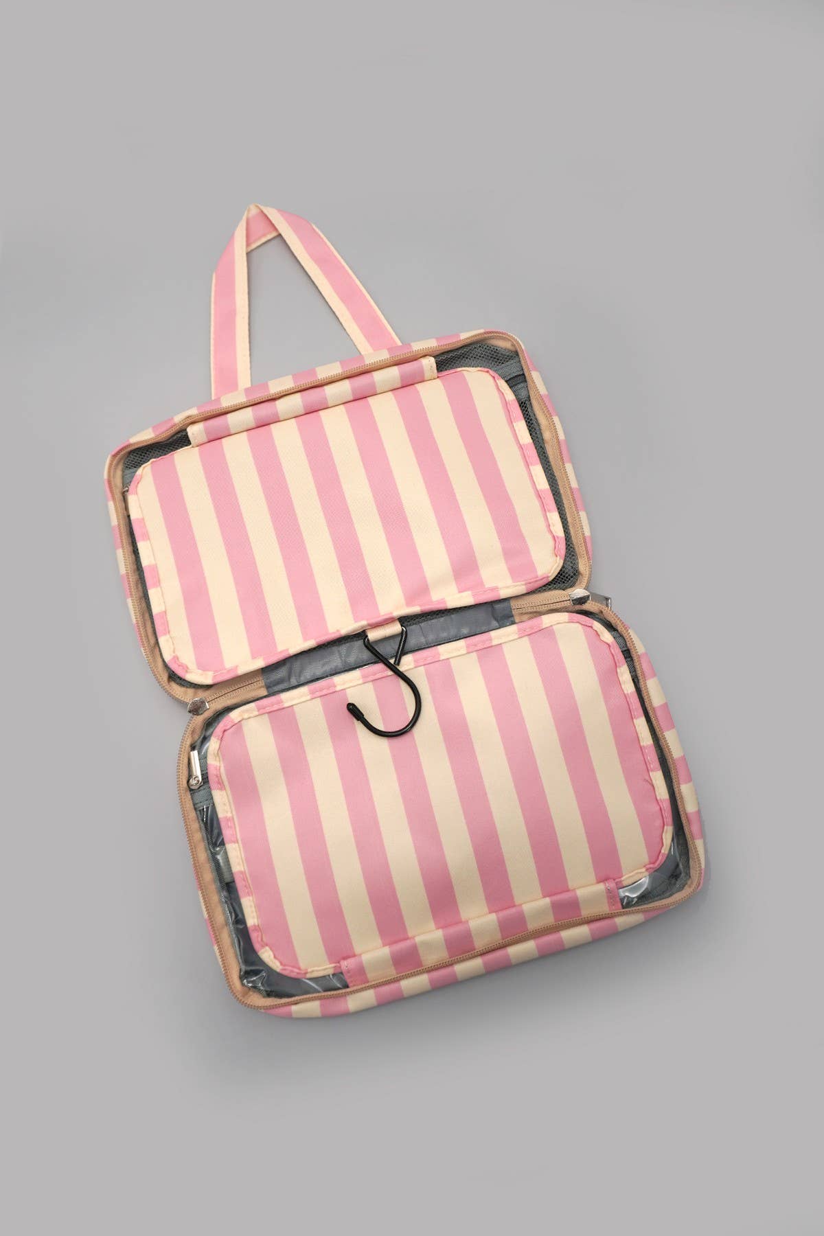 Josslyn Striped Hanging Toiletry & Makeup Organizer Bag Pink Green