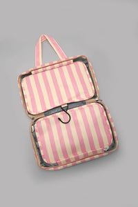 Josslyn Striped Hanging Toiletry & Makeup Organizer Bag Pink Green