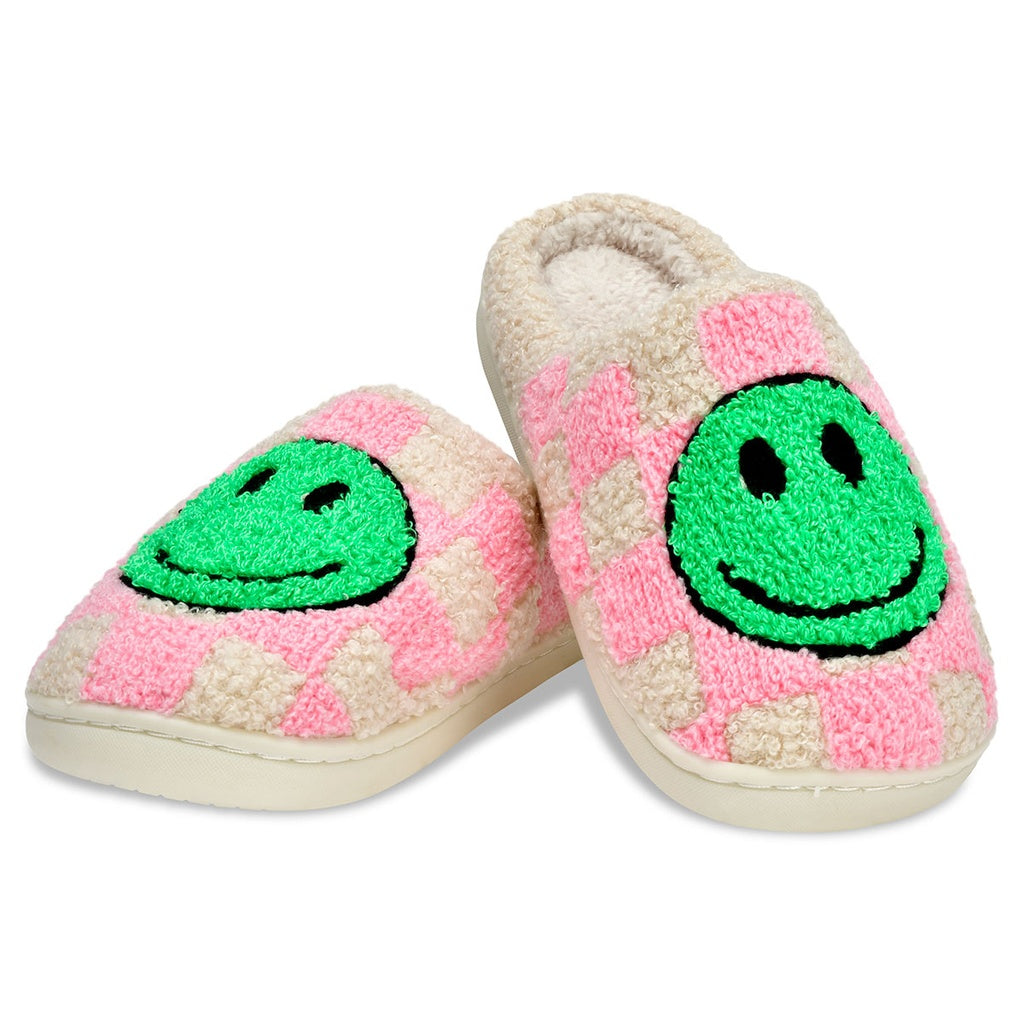 ISCREAM PINK & GREEN CHECK HAPPY SLIPPERS