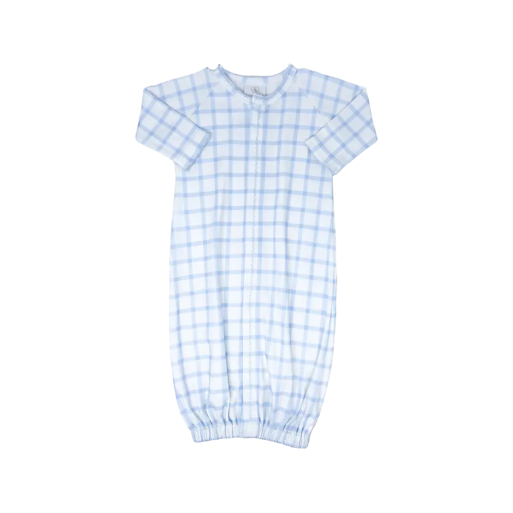LULLABY SET SNUGGLE ME SAQUE WHALES BLUE WINDOWPANE GOWN ONE SIZE