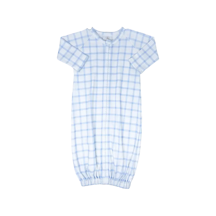 LULLABY SET SNUGGLE ME SAQUE WHALES BLUE WINDOWPANE GOWN ONE SIZE