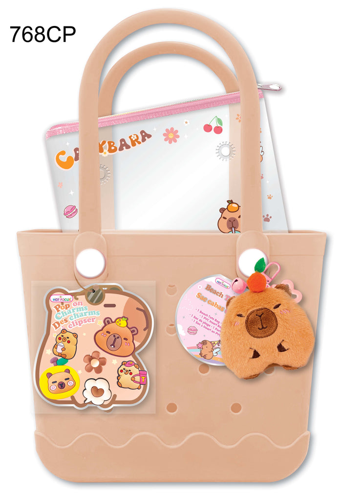 BEACH TOTE BAG WITH CAPYBARA CHARMS