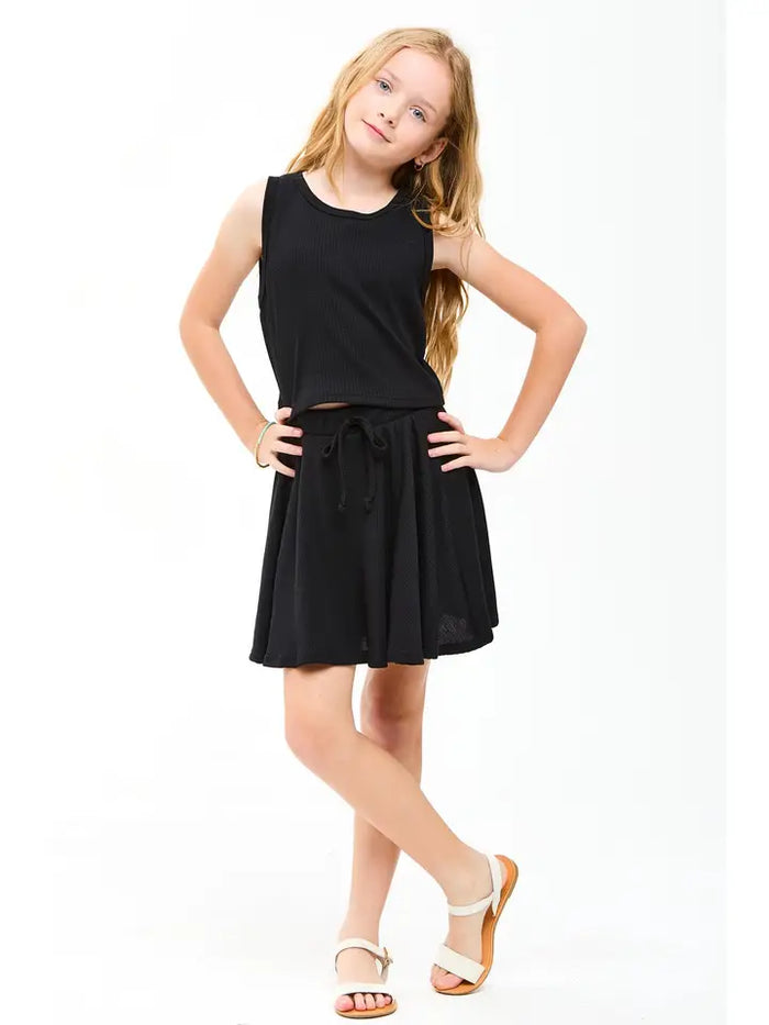 Thermal Knit Crop Top & Skort Set Black