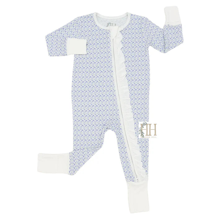 Purple Poppy Ruffle Double Zipper Romper