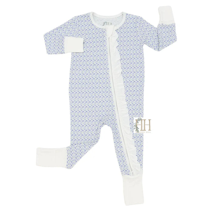 Purple Poppy Ruffle Double Zipper Romper