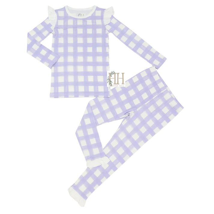 Purple Check Ruffle Loungewear Set