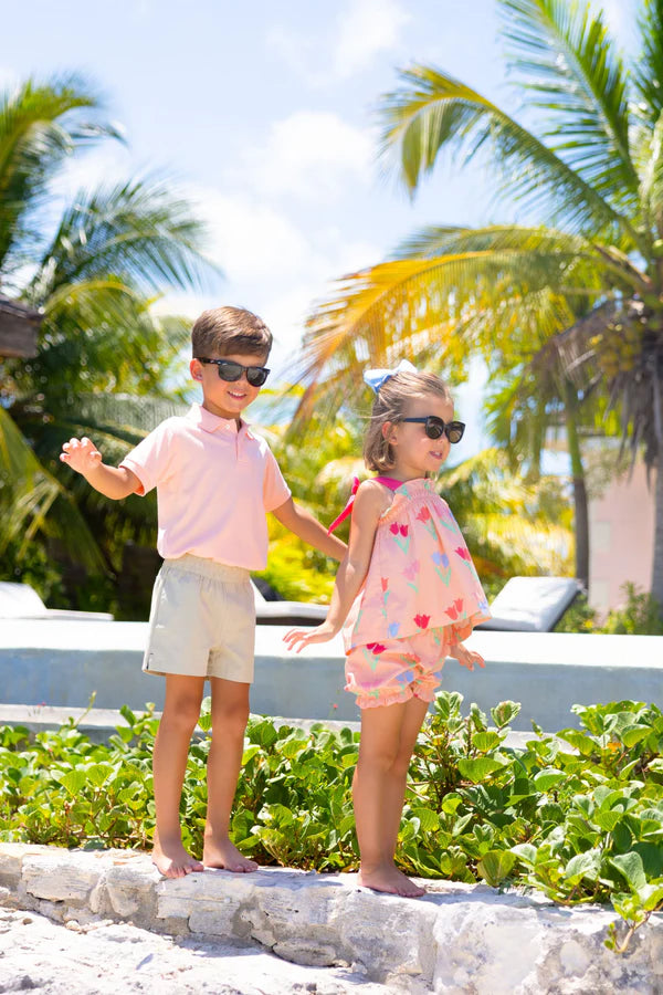Prim And Proper Polo Pompano Peach With Multicolor Stork