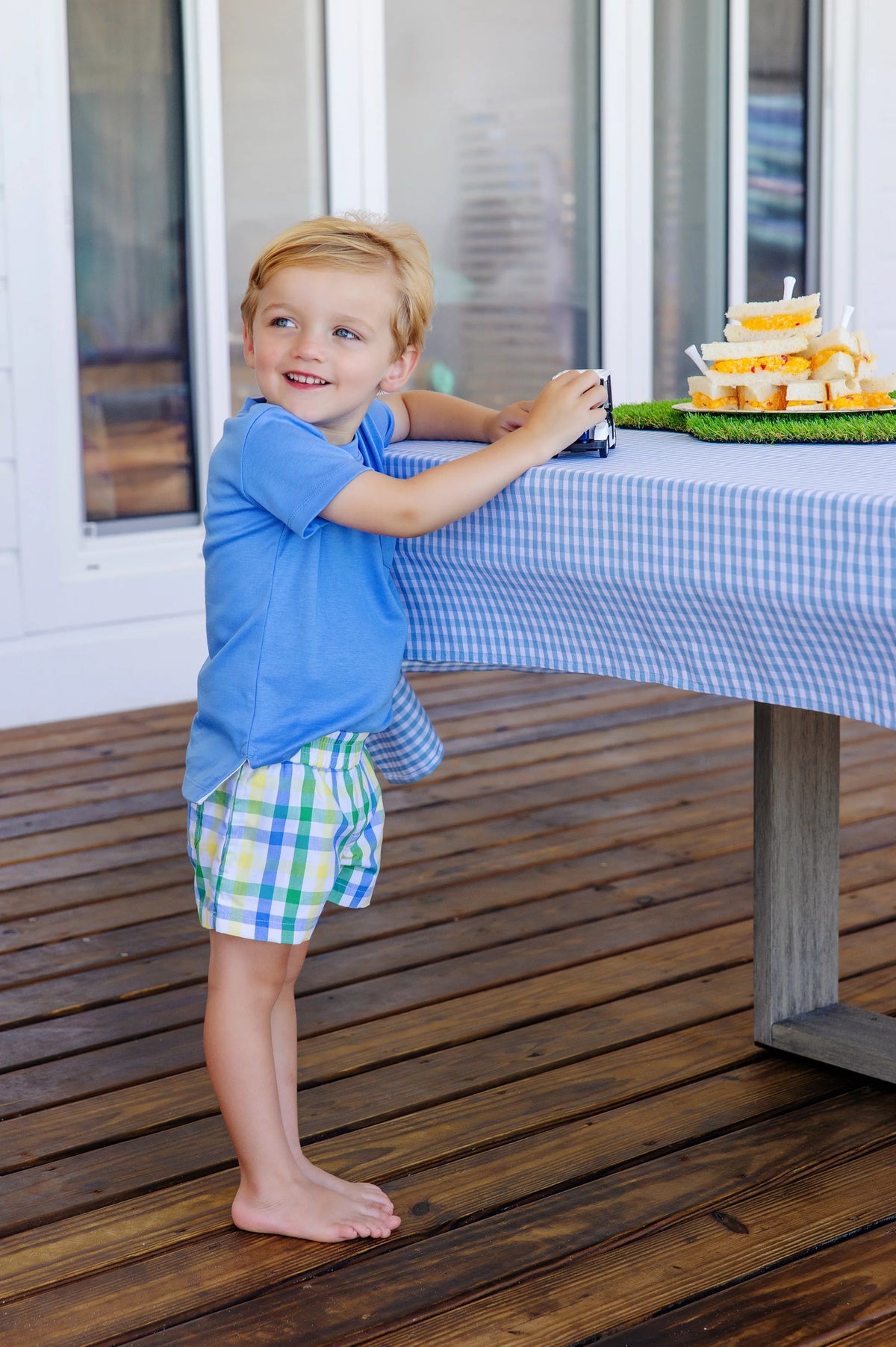 TBBC SHEFFIELD SHORTS POLO FIELD PLAID WITH BARBADOS BLUE STORK